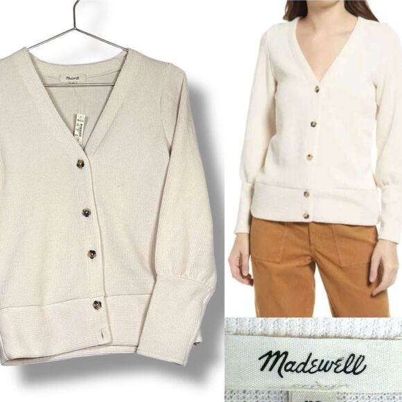🆕🔥 MADEWELL Ottoman Rib Flower Button Down Cardigan Jumper Sweater Top Size XS - Picture 1 of 14